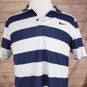 Nike Golf Polo Shirt Mens Large Blue Stripe Dri-Fit Standard Fit Performance